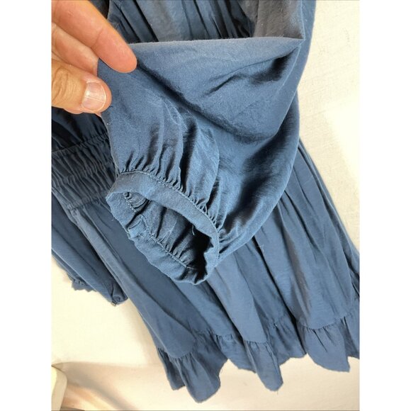 NEW Madewell Sophia Open Back Mini Dress Pockets Blue Balloon Sleeve Boho size L - Picture 6 of 15